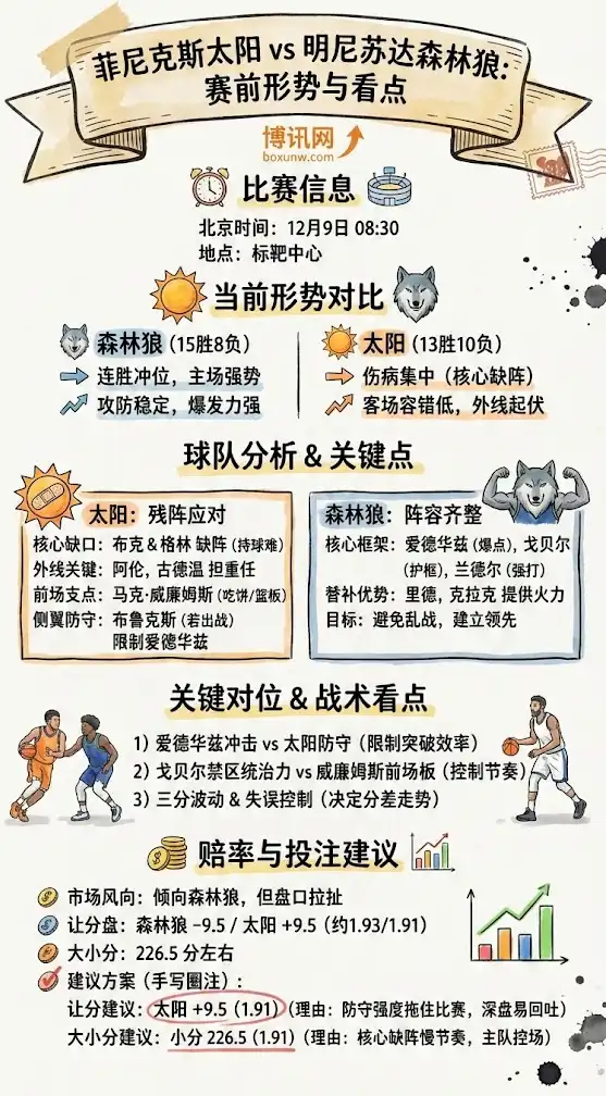 太阳vs森林狼-NBA博彩预测，赔率分析，投注指南