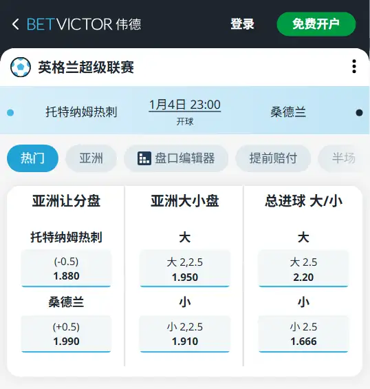 热刺vs桑德兰,英超赔率和盘口信息-188bet(taptap)提供