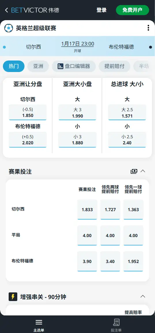 切尔西vs布伦特福德,英超赔率和盘口信息-188bet(taptap)提供