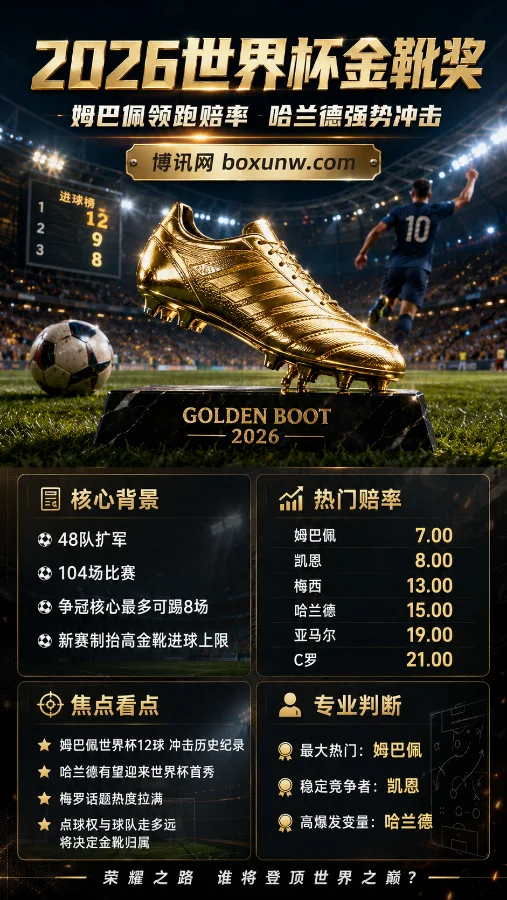 48队大混战！2026世界杯金靴3大看点：梅罗迎第6次出征，谁能拼下最后一舞