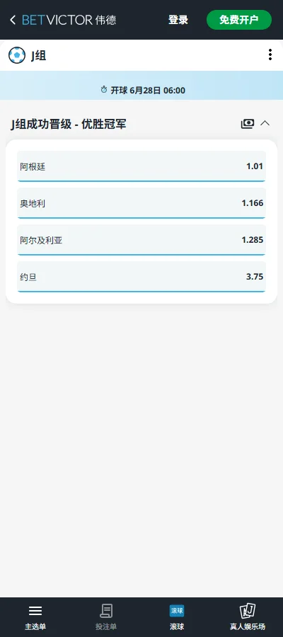 2026世界杯J组出线赔率和盘口-伟德(Betvictor)