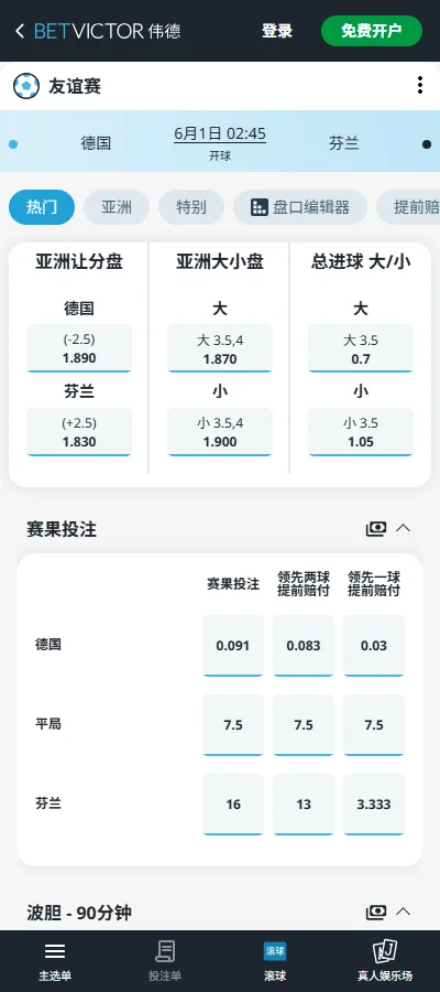 德国vs芬兰,国际友谊赛赔率和盘口信息-伟德(BetVictor)提供