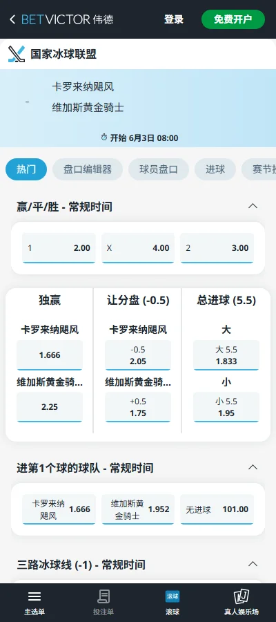 卡罗来纳飓风vs维加斯黄金骑士-NHL斯坦利杯总决赛G1赔率盘口信息伟德(BetVictor)提供
