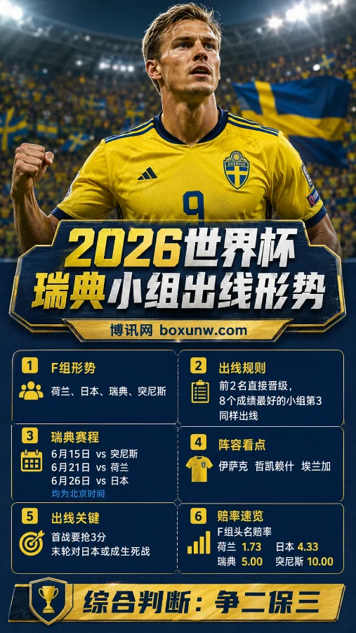瑞典小组出线形势 | 2026世界杯F组 | 赔率与阵容前瞻