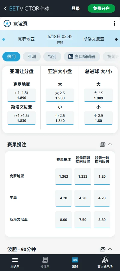 克罗地亚vs斯洛文尼亚-国际友谊赛盘口和赔率-伟德(Betvictor)