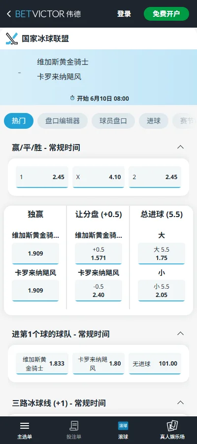 维加斯黄金骑士vs卡罗来纳飓风-斯坦利杯总决赛G4赔率-伟德(Betvictor)