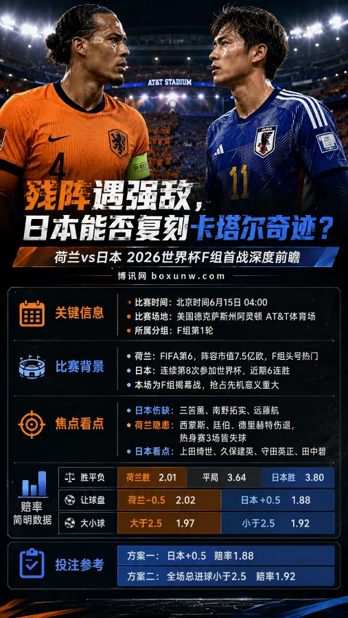 2026世界杯F组首战!3大核心伤退,日本队还能爆冷击败身价7.5亿的荷兰吗