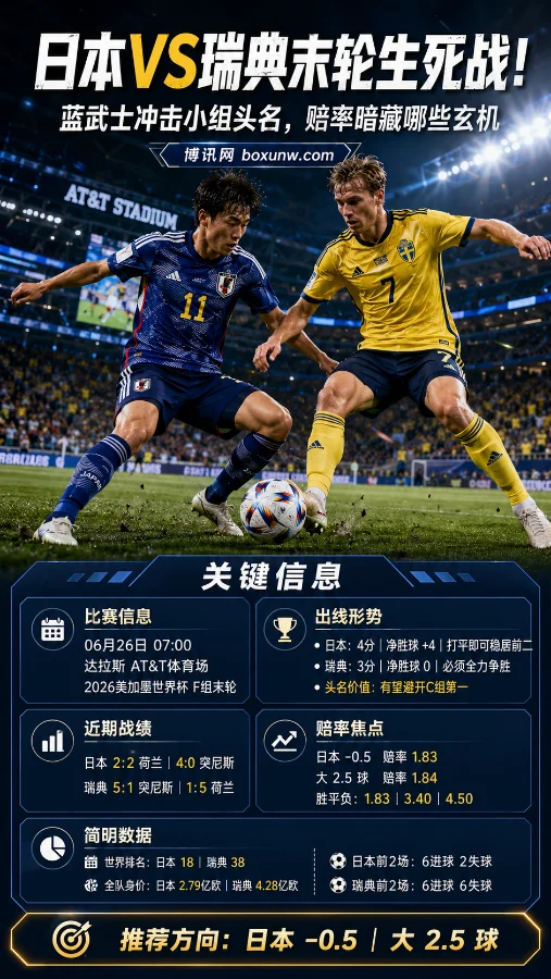日本VS瑞典末轮生死战!蓝武士冲击小组头名,赔率暗藏哪些玄机