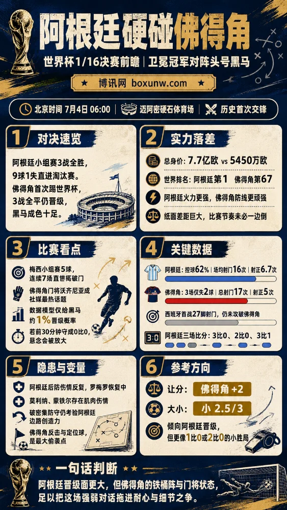 世界杯1/16决赛前瞻:阿根廷硬碰佛得角 卫冕冠军能否碾碎"1%奇迹"