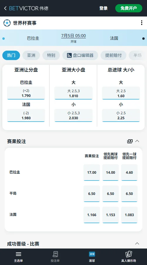 巴拉圭vs法国 - 2026世界杯淘汰赛赔率和盘口-伟德(Betvictor)