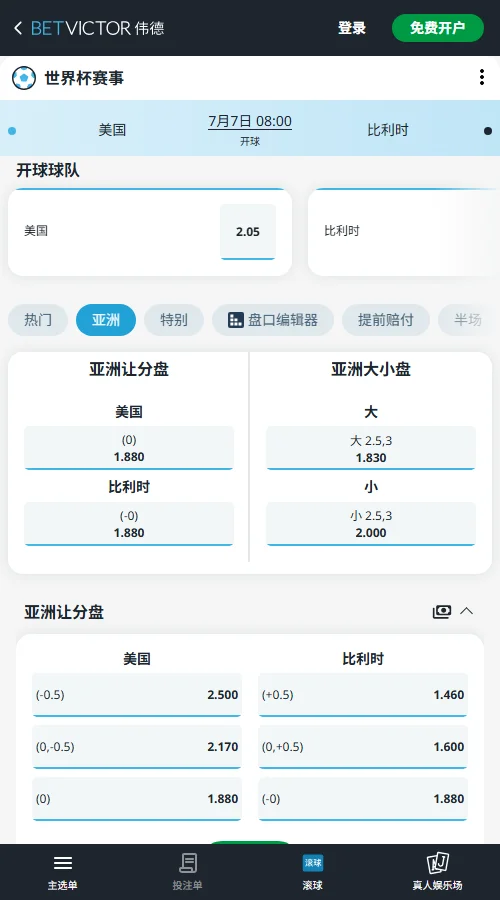 美国vs比利时 - 2026世界杯淘汰赛赔率和盘口-伟德(Betvictor)