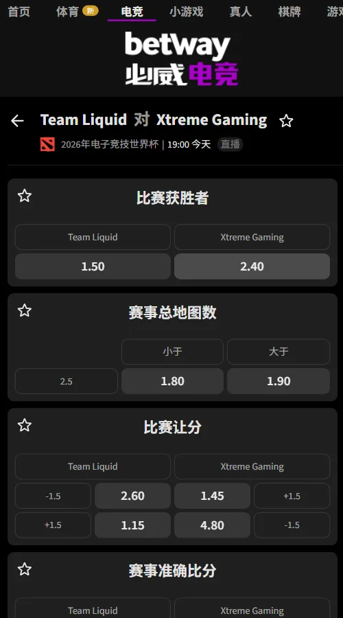 Liquid vs XG - EWC电竞世界杯DOTA2赔率盘口信息由必威(Betway)提供
