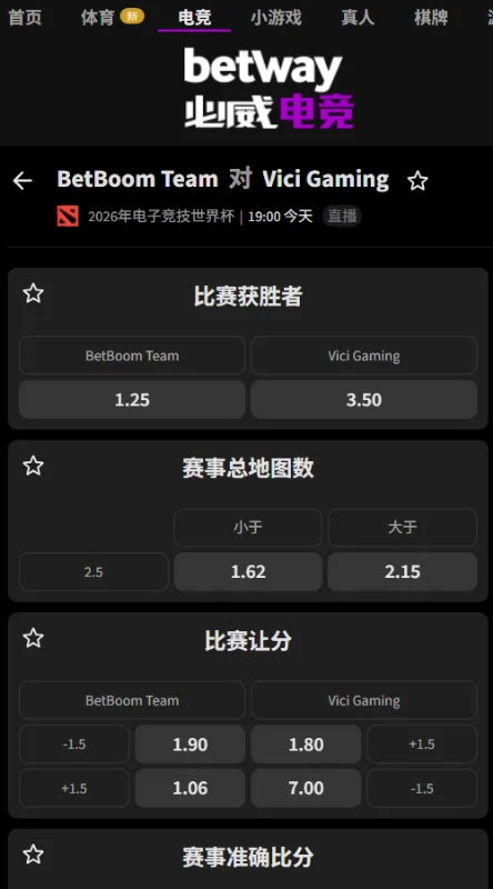 BB vs VG - EWC电竞世界杯DOTA2赔率盘口信息由必威(Betway)提供