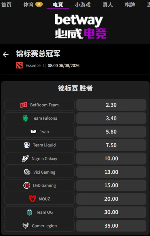 DOTA2 - 1win Essence II(1win精英赛第二季)赔率-必威(Betway)