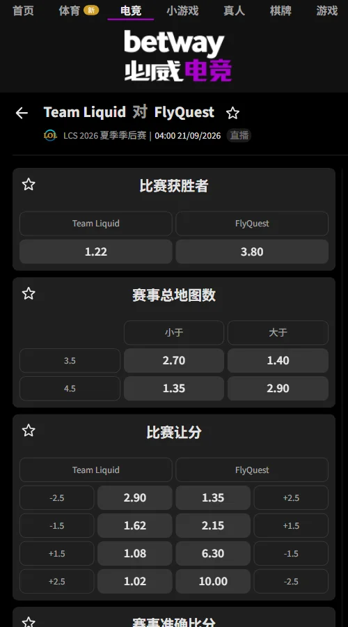 TL vs FLY - 英雄联盟LPL赔率盘口(必威Betway)