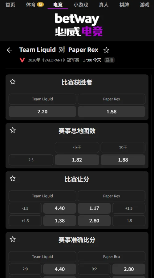 TL vs PRX - 2026无畏契约上海全球冠军赛赔率(必威Betway)