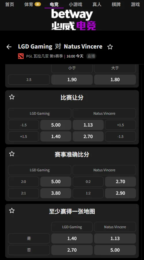 LGD vs NAVI - DOTA2 PGL瓦拉几亚S9赔率盘口(必威Betway)