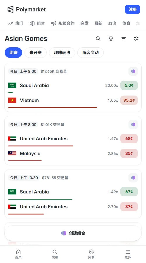 预测市场Polymarket关于亚运会单场英雄联盟比赛的定价,韩国遥遥领先