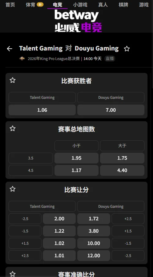 广州TTG vs 深圳DYG - KPL年度总决赛赔率(必威Betway)
