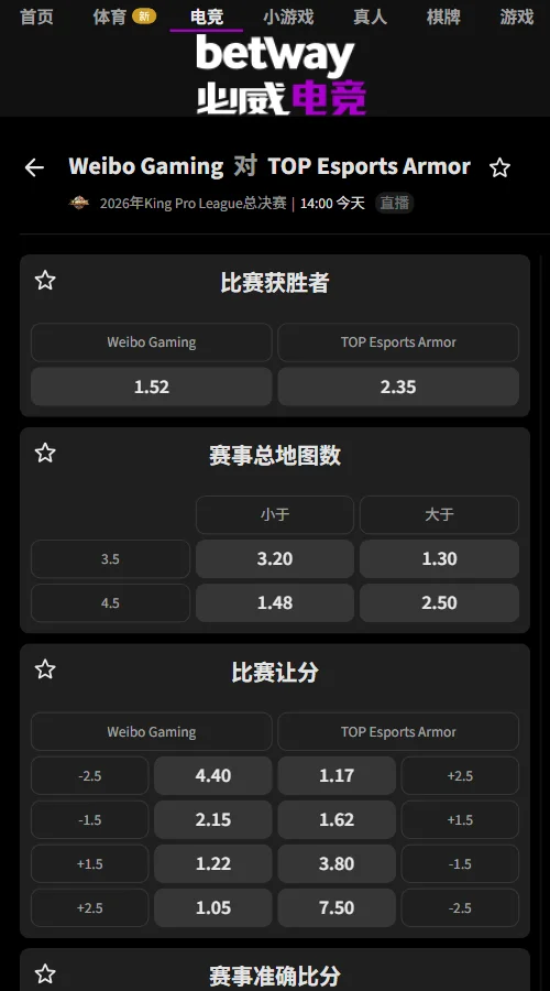 北京WB vs 长沙TES.A - KPL年度总决赛赔率(必威Betway)